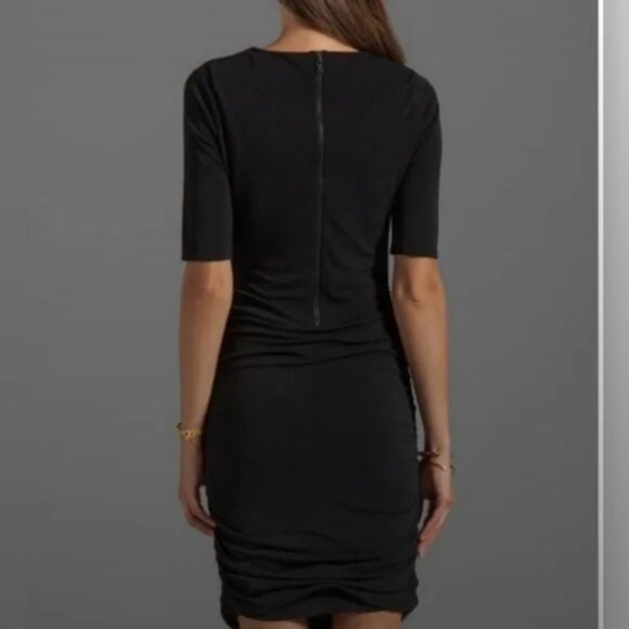 ALICE + OLIVIA AIR Ruched Half Sleeve Little Black Dress - Picture 3 of 9